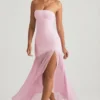 Melina asymmetrische strapless maxi-jurk met vissenstaart in zachtroze