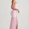 Melina asymmetrische strapless maxi-jurk met vissenstaart in zachtroze