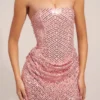Mellie versierde gedrapeerde strapless A-lijn minijurk in blushroze