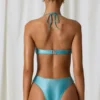 Melo Melo halternekbadpak met parelversiering en uitsnijdingen in turquoise