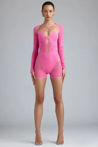 Melody versierde unitard met uitsnijdingen in bubblegumroze