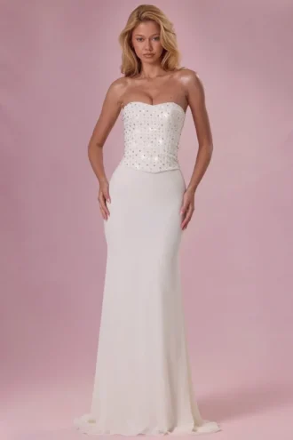 Melora versierde strapless korsetjurk in ivoor