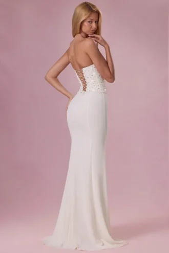 Melora versierde strapless korsetjurk in ivoor
