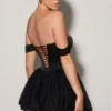 Meredith off-shoulder gelaagde corset micro-minijurk in zwart