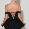 Meredith off-shoulder gelaagde corset micro-minijurk in zwart