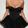 Meredith off-shoulder gelaagde corset micro-minijurk in zwart