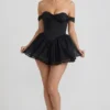 Meredith off-shoulder gelaagde corset micro-minijurk in zwart