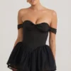 Meredith off-shoulder gelaagde corset micro-minijurk in zwart