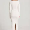 Mericia Maxijurk van zachte jersey met boothals en strikdetails in wit