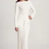 Mericia Maxijurk van zachte jersey met boothals en strikdetails in wit