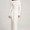 Mericia Maxijurk van zachte jersey met boothals en strikdetails in wit