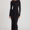 Mericia zachte jersey maxi-jurk met boothals en strik in zwart