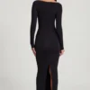 Mericia zachte jersey maxi-jurk met boothals en strik in zwart