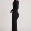 Mericia zachte jersey maxi-jurk met boothals en strik in zwart
