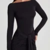 Mericia zachte jersey maxi-jurk met boothals en strik in zwart