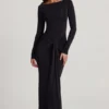 Mericia zachte jersey maxi-jurk met boothals en strik in zwart
