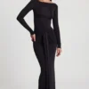 Mericia zachte jersey maxi-jurk met boothals en strik in zwart