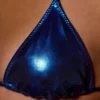 Metallic halternek driehoekige badmode-top in blauw