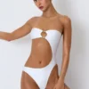 Miami bandeau-badpak met cut-outs en kralenversiering in wit