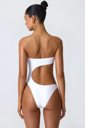 Miami bandeau-badpak met cut-outs en kralenversiering in wit