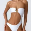 Miami bandeau-badpak met cut-outs en kralenversiering in wit
