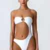 Miami bandeau-badpak met cut-outs en kralenversiering in wit