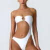 Miami bandeau-badpak met cut-outs en kralenversiering in wit