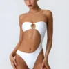 Miami bandeau-badpak met cut-outs en kralenversiering in wit