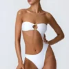 Miami bandeau-badpak met cut-outs en kralenversiering in wit