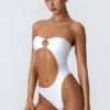 Miami bandeau-badpak met cut-outs en kralenversiering in wit