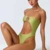 Miami bandeau-badpak met uitsnijdingen en kralenversiering in perengroen