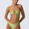 Miami bandeau-badpak met uitsnijdingen en kralenversiering in perengroen