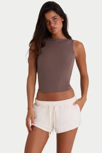 Mini-short van geborsteld jersey met elastische tailleband in ecru