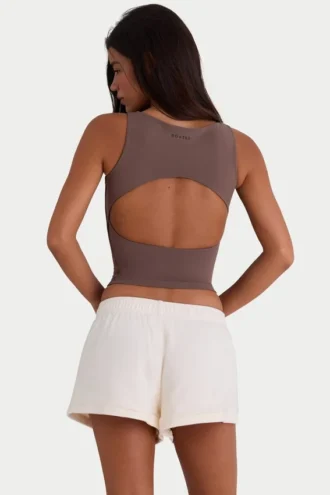 Mini-short van geborsteld jersey met elastische tailleband in ecru