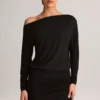Mira Modal Off-Shoulder Wrap Minijurk in Zwart
