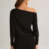 Mira Modal Off-Shoulder Wrap Minijurk in Zwart