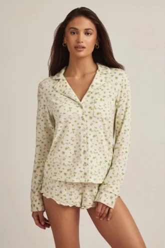 Mirae Modal pyjamatop met lange mouwen in citroenprint