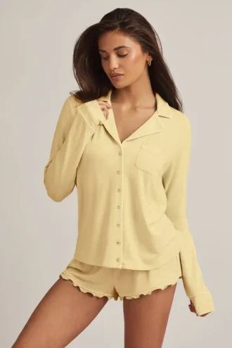 Mirae Modal pyjamatop met lange mouwen in pastelgeel