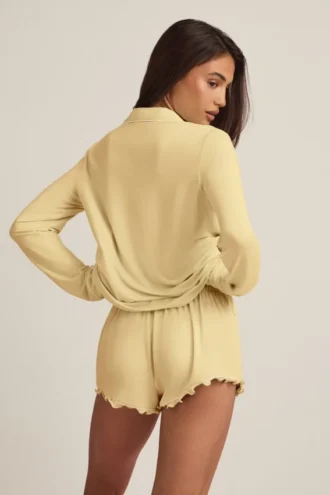Mirae Modal pyjamatop met lange mouwen in pastelgeel