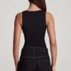 Mirandria zachte jersey top met vierkante hals en ruches in zwart