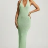 Mirri bouclé halternek maxi-jurk in mint