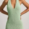 Mirri bouclé halternek maxi-jurk in mint