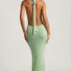 Mirri bouclé halternek maxi-jurk in mint