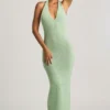 Mirri bouclé halternek maxi-jurk in mint