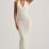 Mirri Bouclé halternek maxi-jurk in wit
