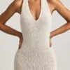 Mirri Bouclé halternek maxi-jurk in wit
