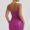 Mischa versierde minijurk met sweetheart-hals in magenta