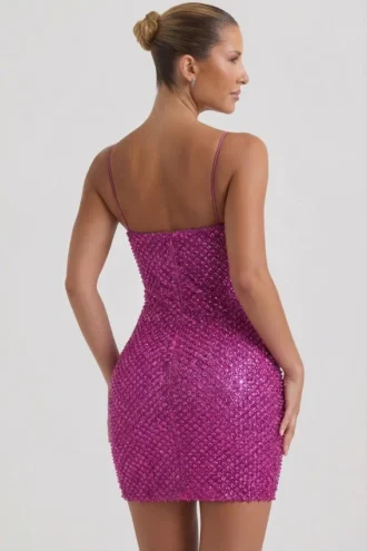 Mischa versierde minijurk met sweetheart-hals in magenta