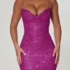Mischa versierde minijurk met sweetheart-hals in magenta