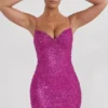Mischa versierde minijurk met sweetheart-hals in magenta